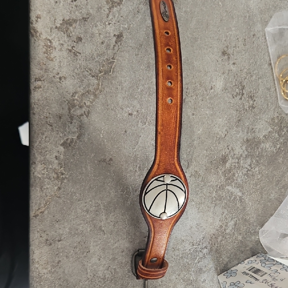 Brown Leather Men's Bag with Basketball Design